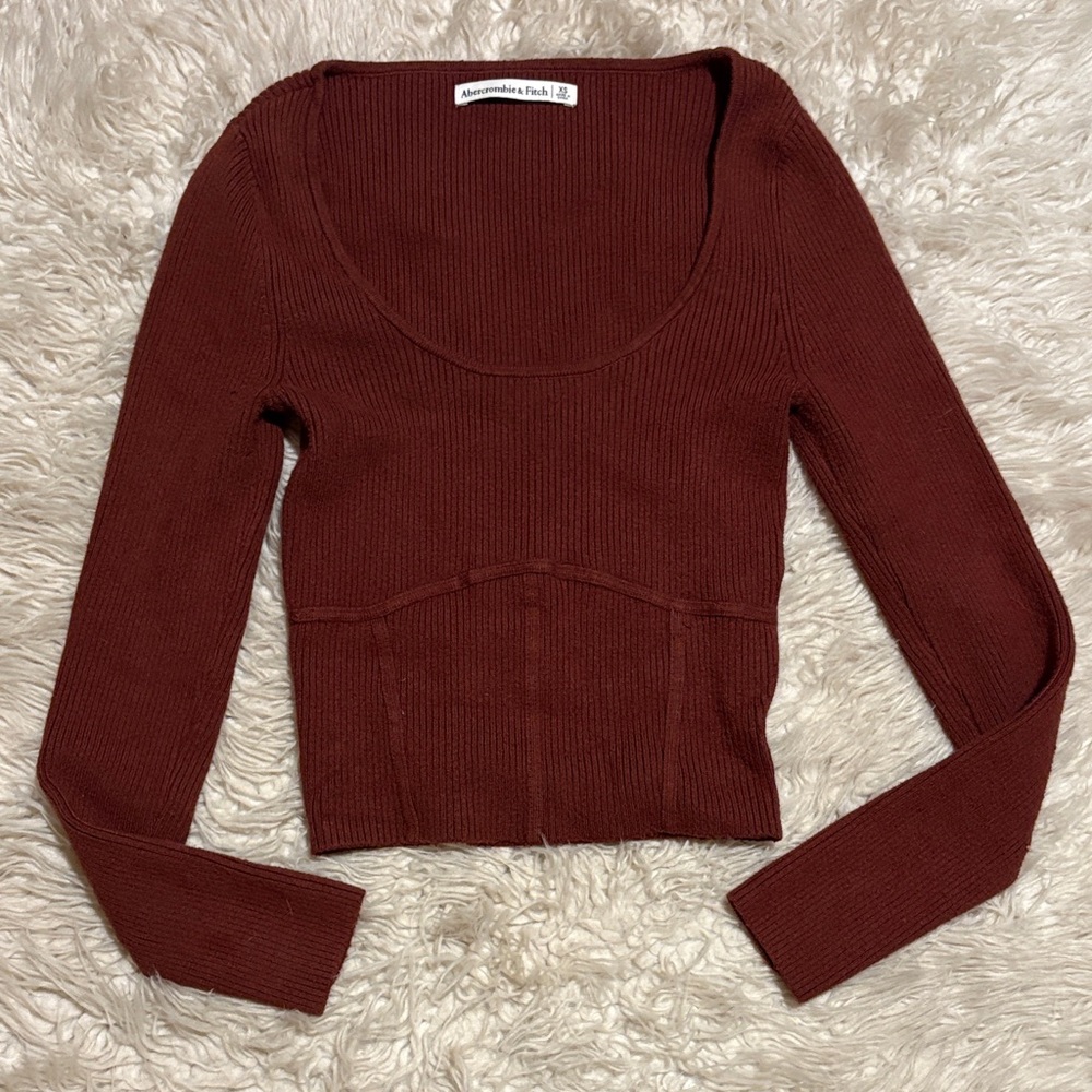 Abercrombie & Fitch Burgundy Ribbed Knit Top